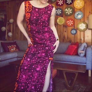 Vintage 1960s Hawaiian Barkcloth Maxi Dress 60s